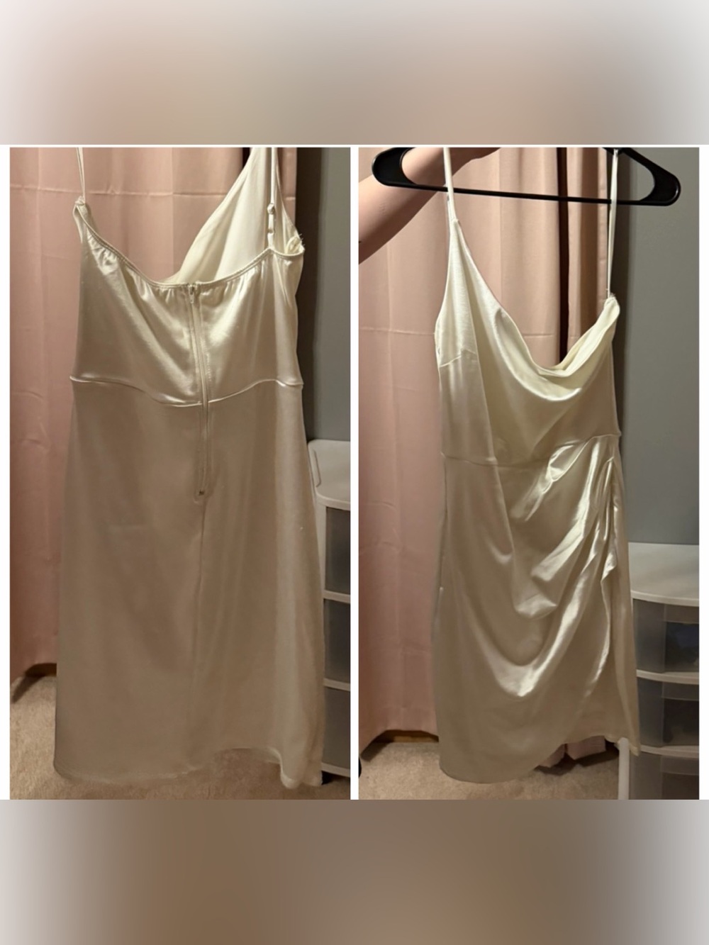 Ivory Satin Slip Dress - Women's Draped Cowl Neck